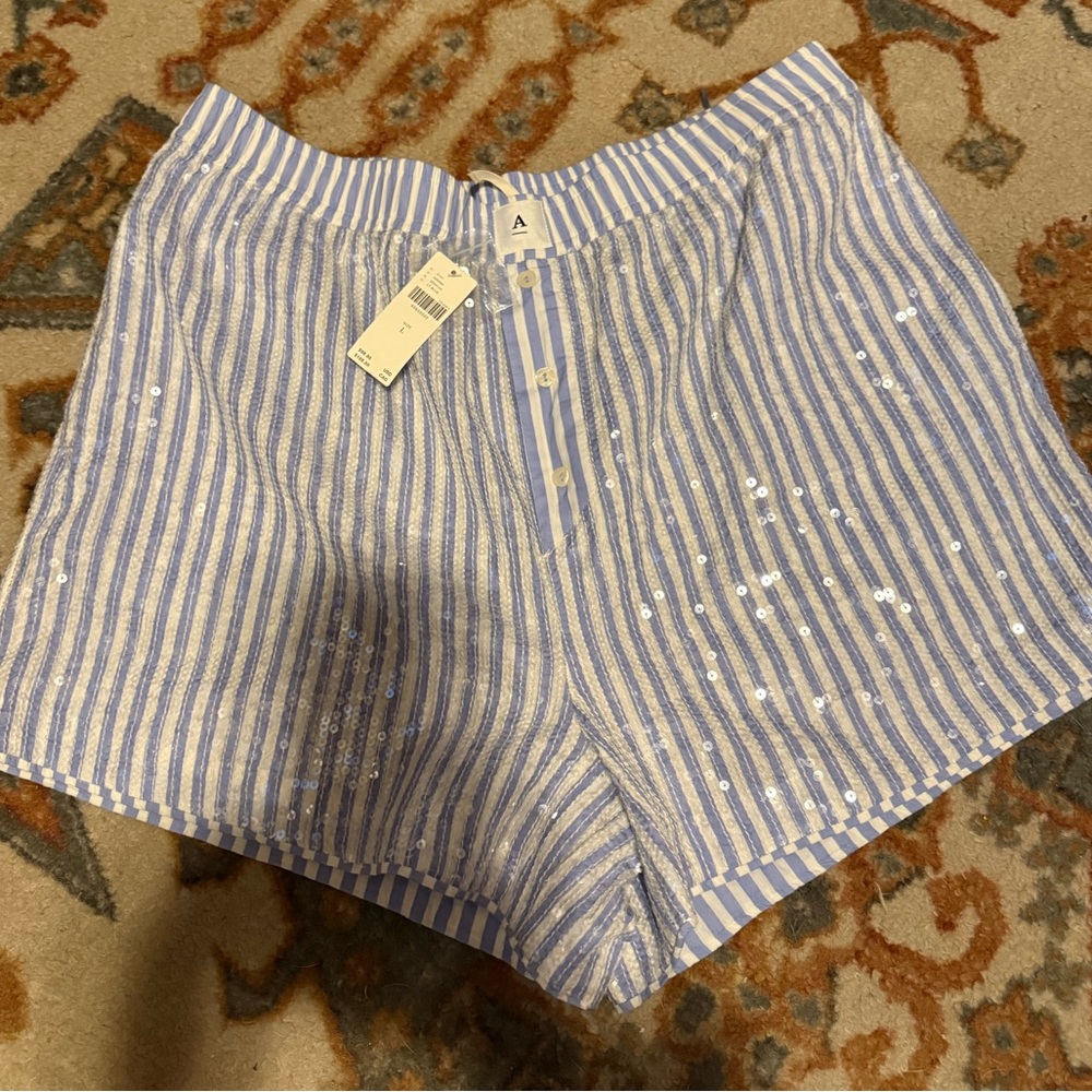 Anthro Striped Blue and White Sequin Shorts